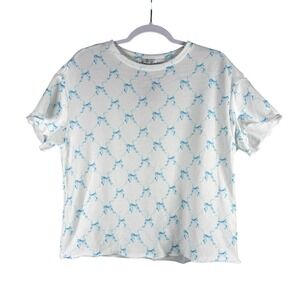 Bloom with Grace Boutique Womens L Day Dream Bows Top‎ White Blue Coquette NWT